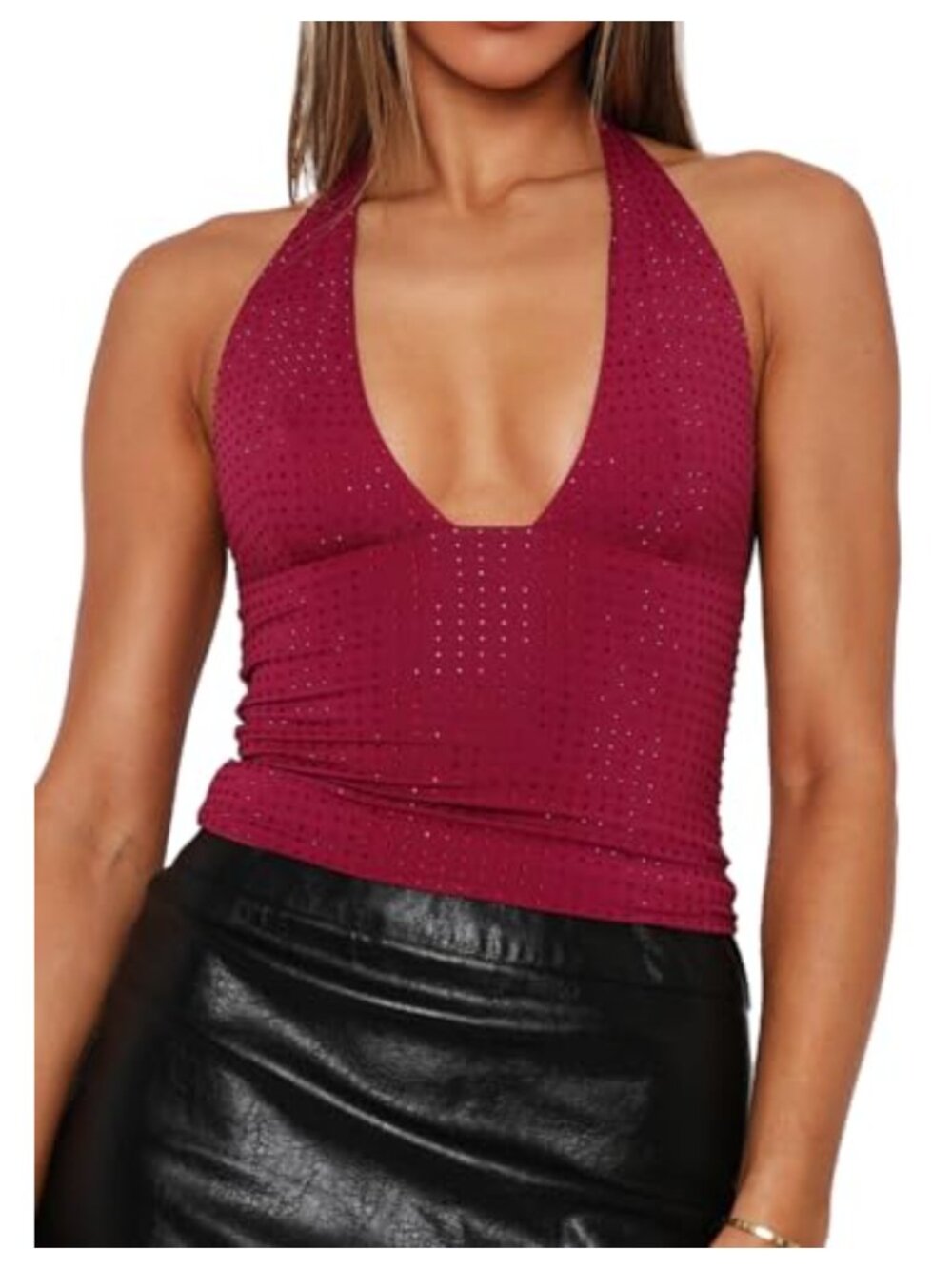 Lace Halter Crop Top Sleeveless Backless Sequin Y2K Going Out Tank